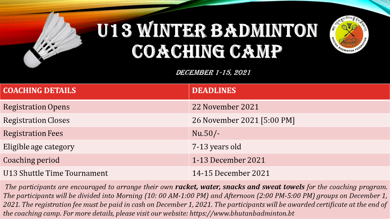 U 13 Winter Badminton Coaching Camp