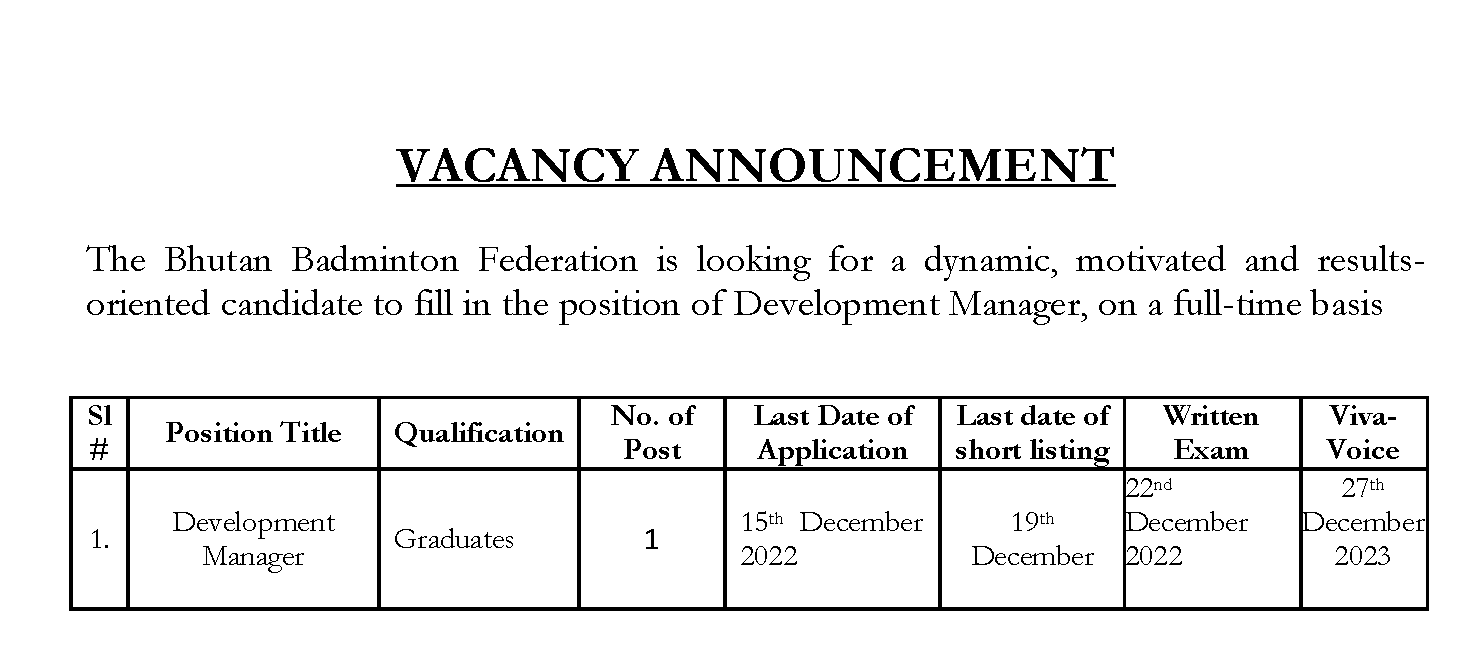 VACANCY ANNOUNCEMENT